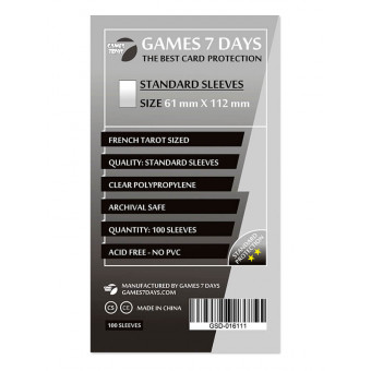 Протектори Games7Days (61 x 112 мм) Standard French Tarot (100 шт)